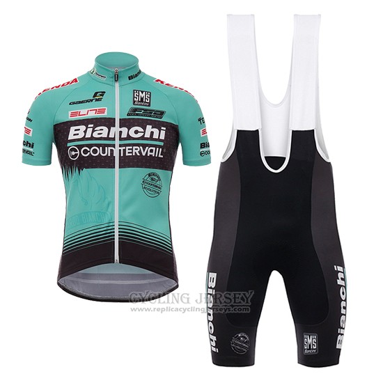 2017 Cycling Jersey Bianchi Countervail Green Short Sleeve and Bib Short